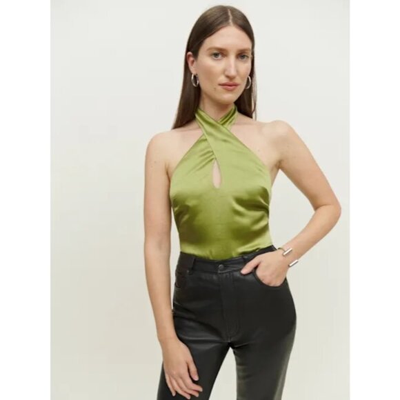Reformation Paris Silk Top in Avocado - Picture 2 of 5